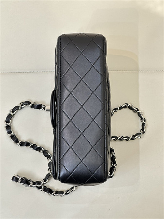 Ch*el mini classic flap bag lambskin silver tone metal black color 01116 top