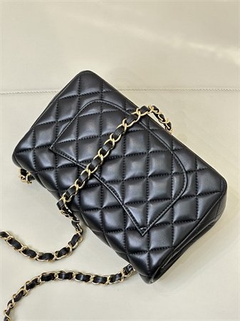 Ch*el mini classic flap bag lambskin gold tone metal black color 01116 top