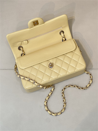 Ch*el small classic flap bag lambskin gold tone metal yellow 01117 top