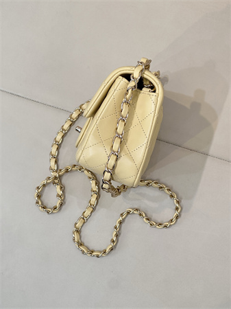 Ch*el mini classic flap bag lambskin gold tone metal yellow color 01116 top