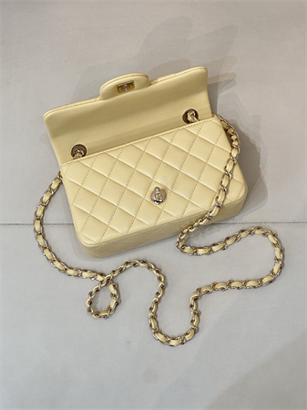 Ch*el mini classic flap bag lambskin gold tone metal yellow color 01116 top