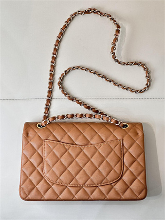 Ch*el medium classic flap bag grained calfskin gold tone metal caramel 01112 top