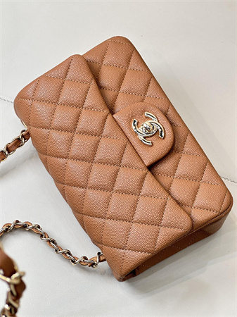 Ch*el mini classic flap bag grained calfskin gold tone metal caramel color 01116 top