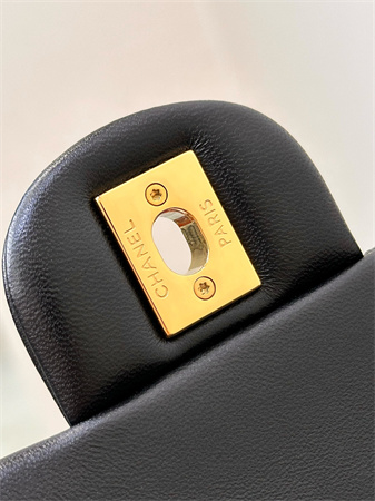 Ch*el small classic flap bag lambskin gold tone metal black 01117 top