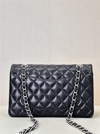 Ch*el small classic flap bag lambskin silver tone metal black 01117 top