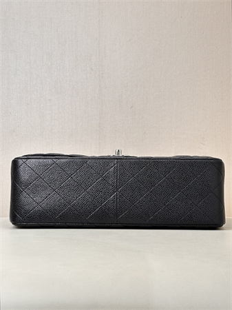 Ch*el large classic flap bag grained cafskin silver tone metal black 58600 top