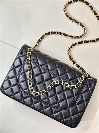Ch*el large classic flap bag lambskin gold tone metal black 58600 top