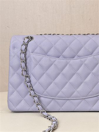 Ch*el medium classic flap bag grained calfskin silver tone metal lt purple 01112 top