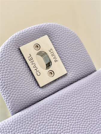 Ch*el medium classic flap bag grained calfskin silver tone metal lt purple 01112 top