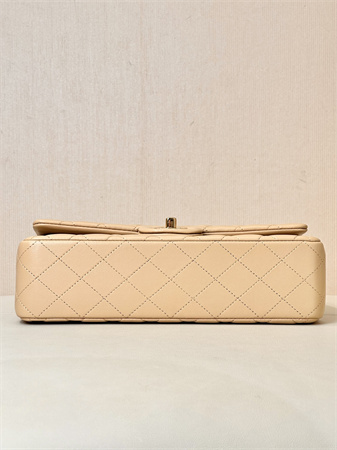 Ch*el medium classic flap bag lambskin gold tone metal beige 01112 top
