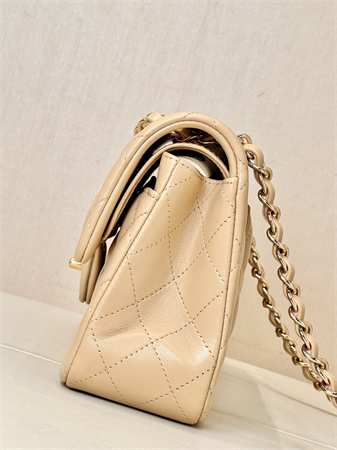 Ch*el small classic flap bag lambskin gold tone metal beige 01117 top