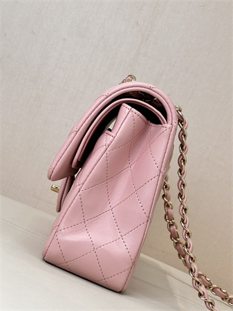 Ch*el medium classic flap bag lambskin gold tone metal sakura pink 01112 top
