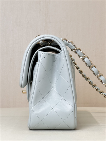 Ch*el small classic flap bag lambskin gold tone metal baby blue 01117 top