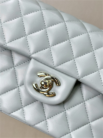 Ch*el small classic flap bag lambskin gold tone metal baby blue 01117 top