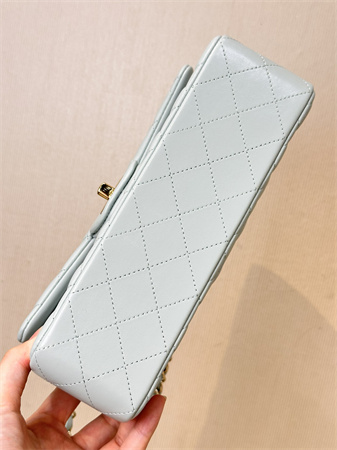 Ch*el small classic flap bag lambskin gold tone metal baby blue 01117 top