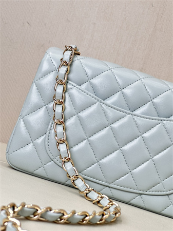 Ch*el mini classic flap bag lambskin gold tone metal baby blue color 01116 top