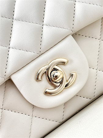 Ch*el mini classic flap bag lambskin gold tone metal white color 01116 top