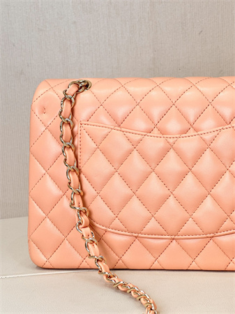 Ch*el medium classic flap bag lambskin gold tone metal orange 01112 top