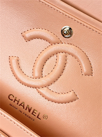 Ch*el small classic flap bag lambskin gold tone metal orange 01117 top