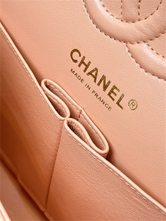 Ch*el small classic flap bag lambskin gold tone metal orange 01117 top