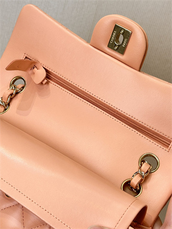 Ch*el small classic flap bag lambskin gold tone metal orange 01117 top