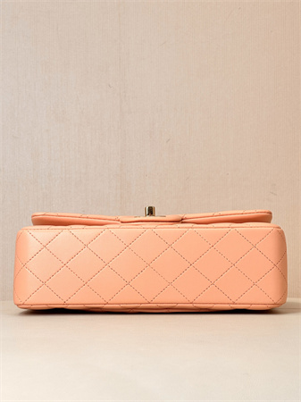 Ch*el small classic flap bag lambskin gold tone metal orange 01117 top