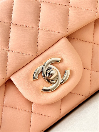 Ch*el mini classic flap bag lambskin gold tone metal orange color 01116 top