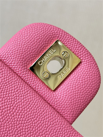 Ch*el medium classic flap bag grained cafskin gold tone metal fuchsia 01112 top