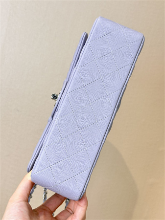 Ch*el small classic flap bag grained calfskin silver tone metal lt purple 01117 top