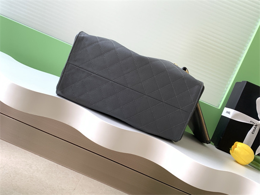 Ch*el 25 medium handbag grained calfskin gold tone metal dk grey as5311