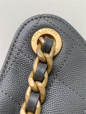 Ch*el 25 medium handbag grained calfskin gold tone metal dk grey as5311