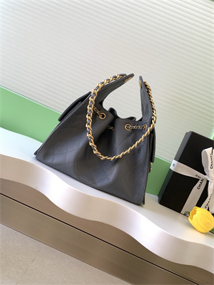 Ch*el 25 small handbag grained calfskin gold tone metal dk grey as5293