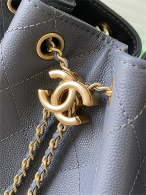 Ch*el 25 small handbag grained calfskin gold tone metal dk grey as5293