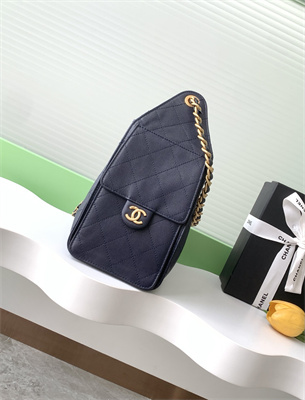 Ch*el 25 small handbag grained calfskin gold tone metal navy as5293