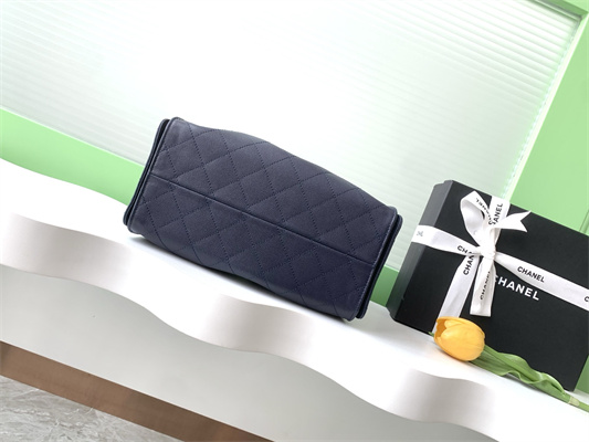 Ch*el 25 small handbag grained calfskin gold tone metal navy as5293