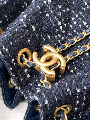 Ch*el 25 small handbag tweed gold tone metal navy as5293