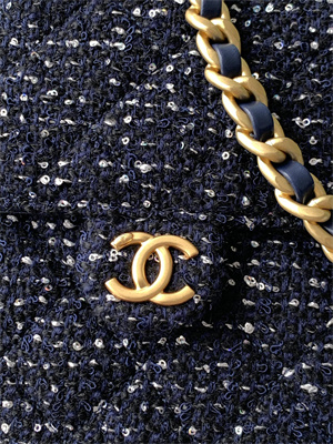 Ch*el 25 small handbag tweed gold tone metal navy as5293