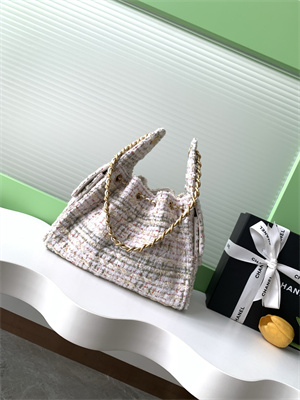 Ch*el 25 small handbag tweed gold tone metal white as5293