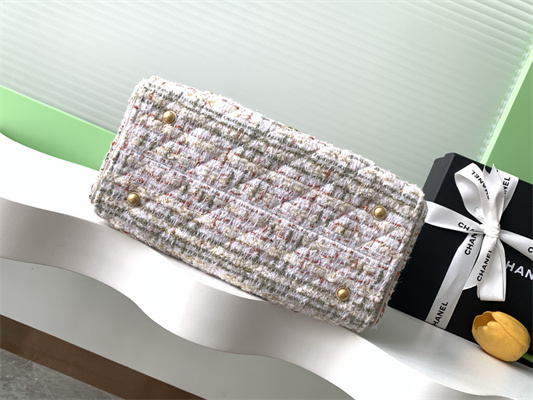 Ch*el 25 small handbag tweed gold tone metal white as5293