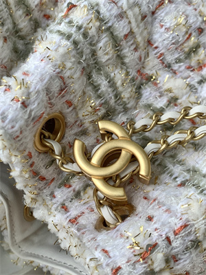 Ch*el 25 small handbag tweed gold tone metal white as5293