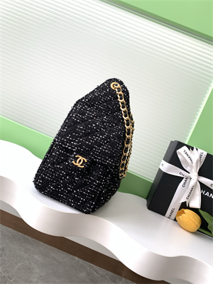 Ch*el 25 small handbag tweed gold tone metal black as5293