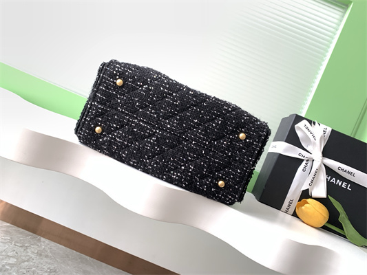 Ch*el 25 small handbag tweed gold tone metal black as5293