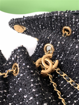 Ch*el 25 small handbag tweed gold tone metal black as5293