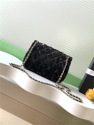 Ch*el mini flap bag sequins & gold-tone metal black as4298
