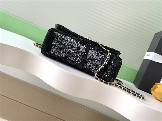 Ch*el mini flap bag sequins & gold-tone metal black as4298