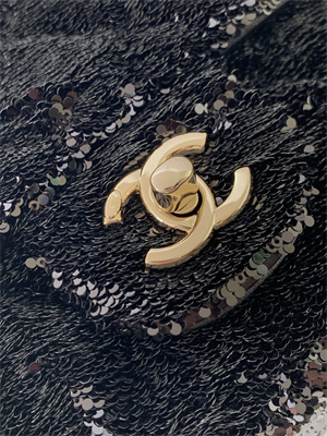 Ch*el mini flap bag sequins & gold-tone metal black as4298