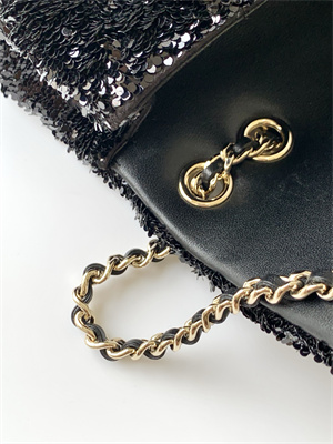 Ch*el mini flap bag sequins & gold-tone metal black as4298