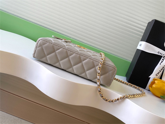 Ch*el vanity with chain shinny lambskin , strass & gold-tone metal light grey ap4804