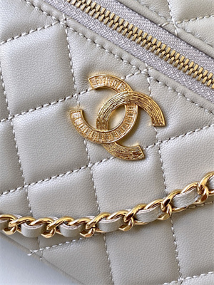 Ch*el vanity with chain shinny lambskin , strass & gold-tone metal light grey ap4804