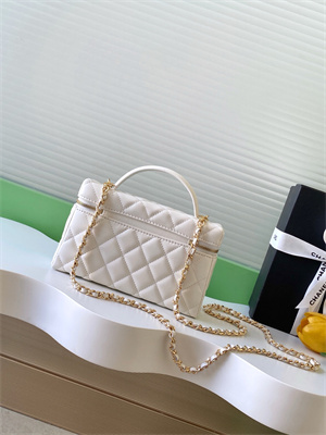 Ch*el vanity with chain shinny lambskin , strass & gold-tone metal white ap4804